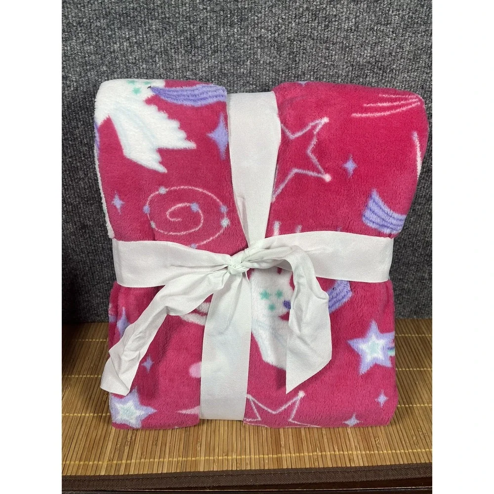Holiday Home Micro Plush Throw Pink Unicorns and Hearts 50